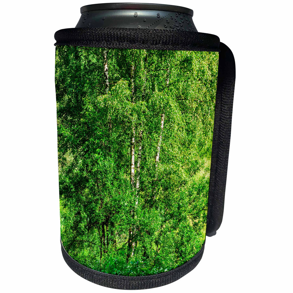 3dRose Alexis Photography - Seasons Summer - Young birch trees covered with fresh green leaves in a summer forest - Can Cooler Bottle Wrap (cc_276018)