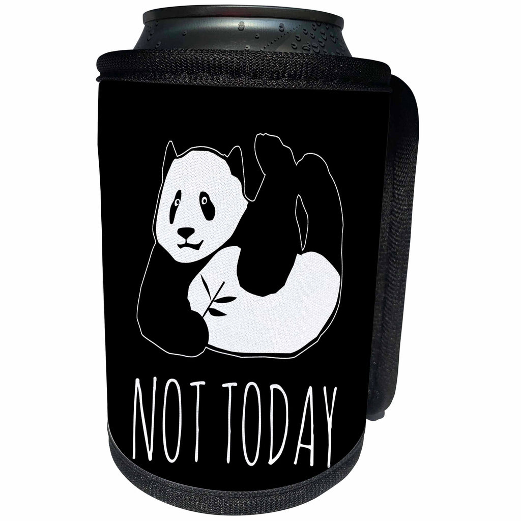 3dRose Alexis Design - Funny Panda - Funny panda bear lies its legs up. Text NOT TODAY on black background - Can Cooler Bottle Wrap (cc_276031)