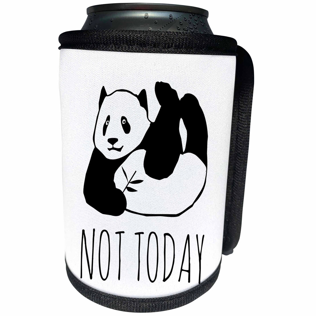 3dRose Alexis Design - Funny Panda - Funny panda bear lies its legs up. Text NOT TODAY on white background - Can Cooler Bottle Wrap (cc_276032)