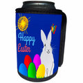 3dRose Alexis Design - Holidays Easter - Funny bunny, painted eggs, colorful butterfly, sun. Happy Easter - Can Cooler Bottle Wrap (cc_276033)