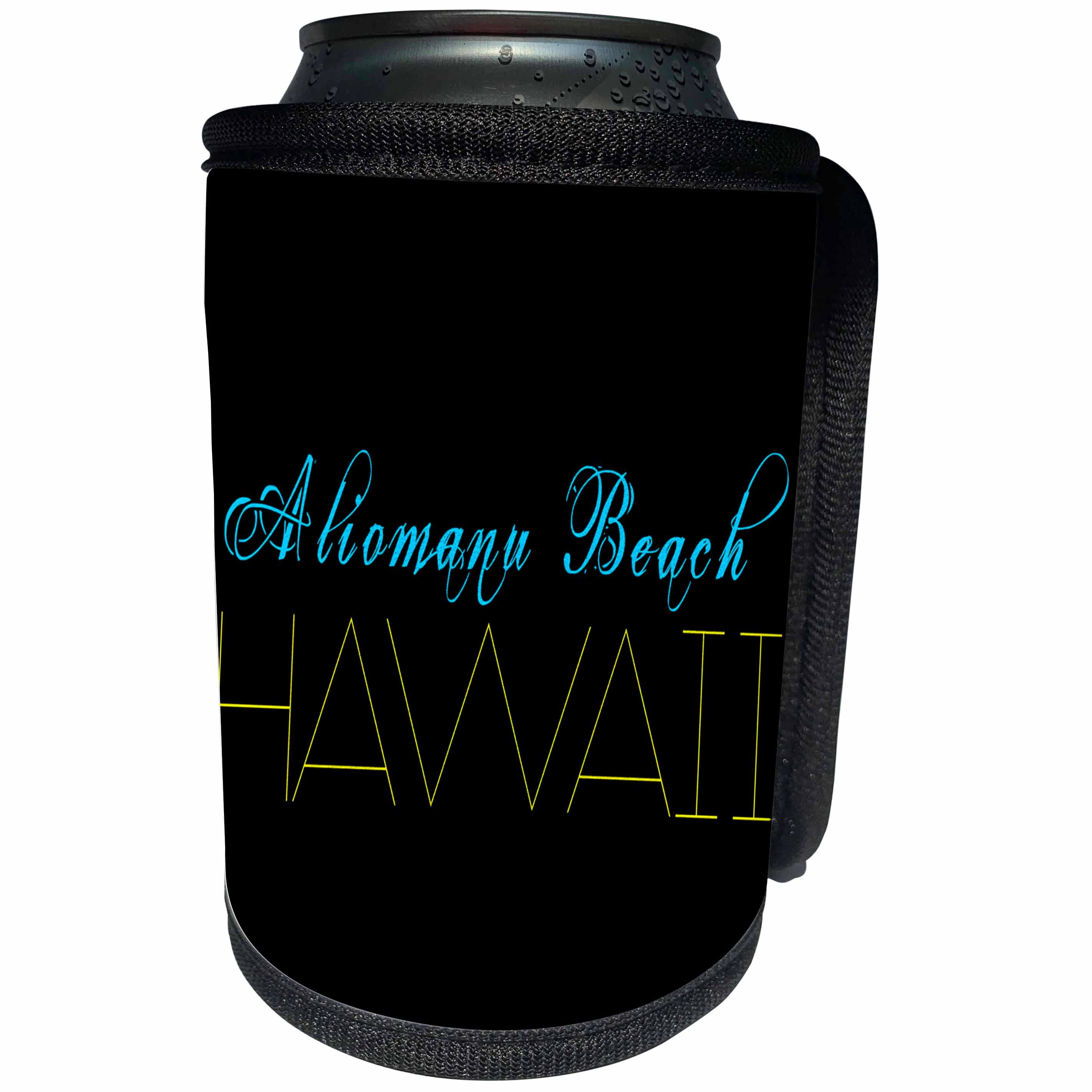 3dRose Alexis Design - American Beaches - American Beaches - Aliomanu Beach, Hawaii, blue, yellow on black - Can Cooler Bottle Wrap (cc_276036)