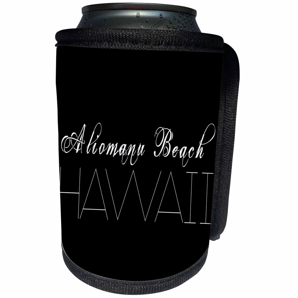 3dRose Alexis Design - American Beaches - American Beaches - Aliomanu Beach, Hawaii, white on black - Can Cooler Bottle Wrap (cc_276037)