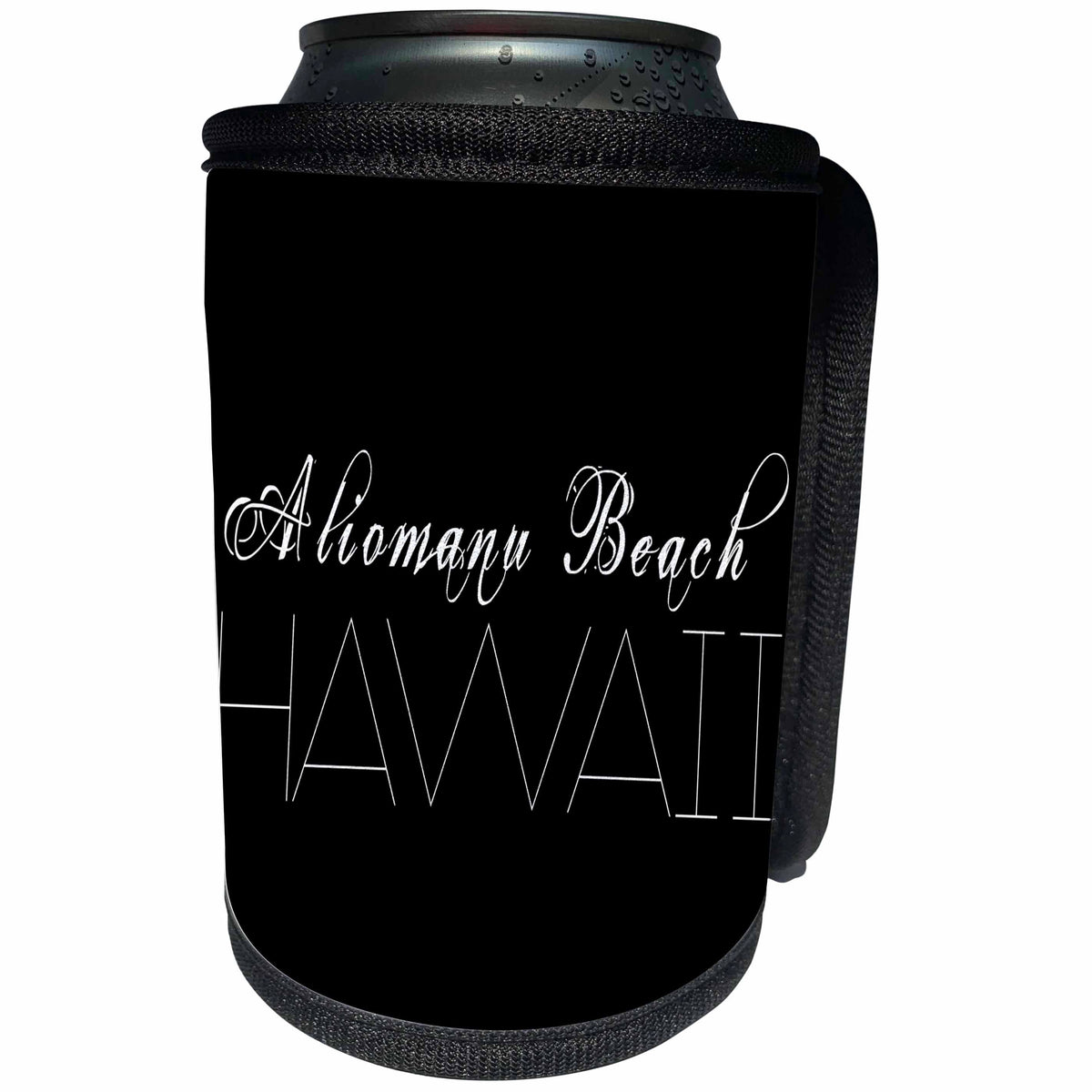 3dRose Alexis Design - American Beaches - American Beaches - Aliomanu Beach, Hawaii, white on black - Can Cooler Bottle Wrap (cc_276037)