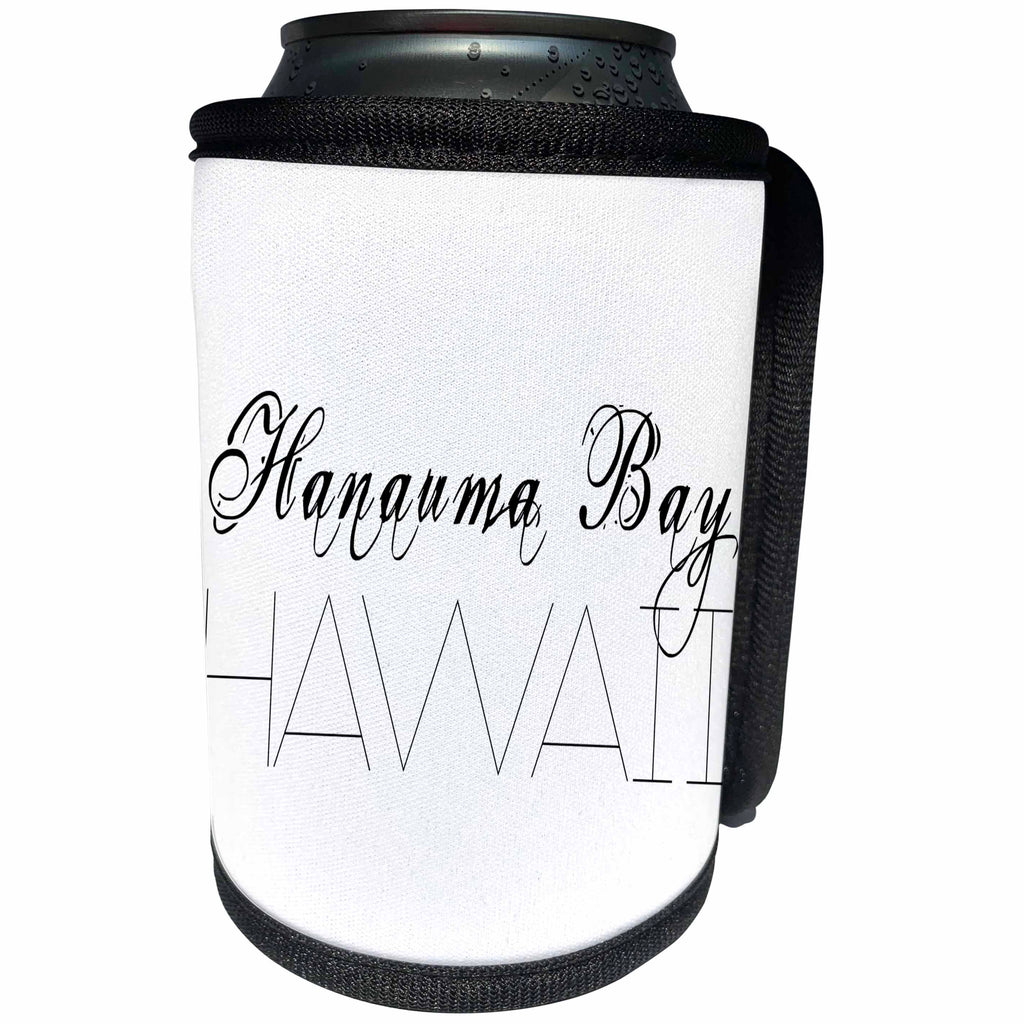 3dRose Alexis Design - American Beaches - American Beaches - Hanauma Bay, Hawaii, black on white - Can Cooler Bottle Wrap (cc_276038)