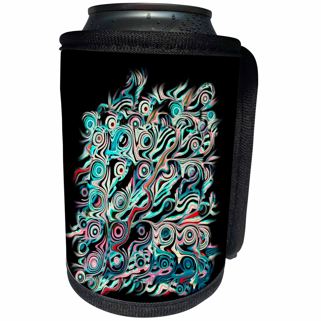 3dRose Jaclinart Abstract Roots Tree Damask Grunge Stripes Psychedelic - Abstract tree roots in blue red on black background - Can Cooler Bottle Wrap (cc_27604)