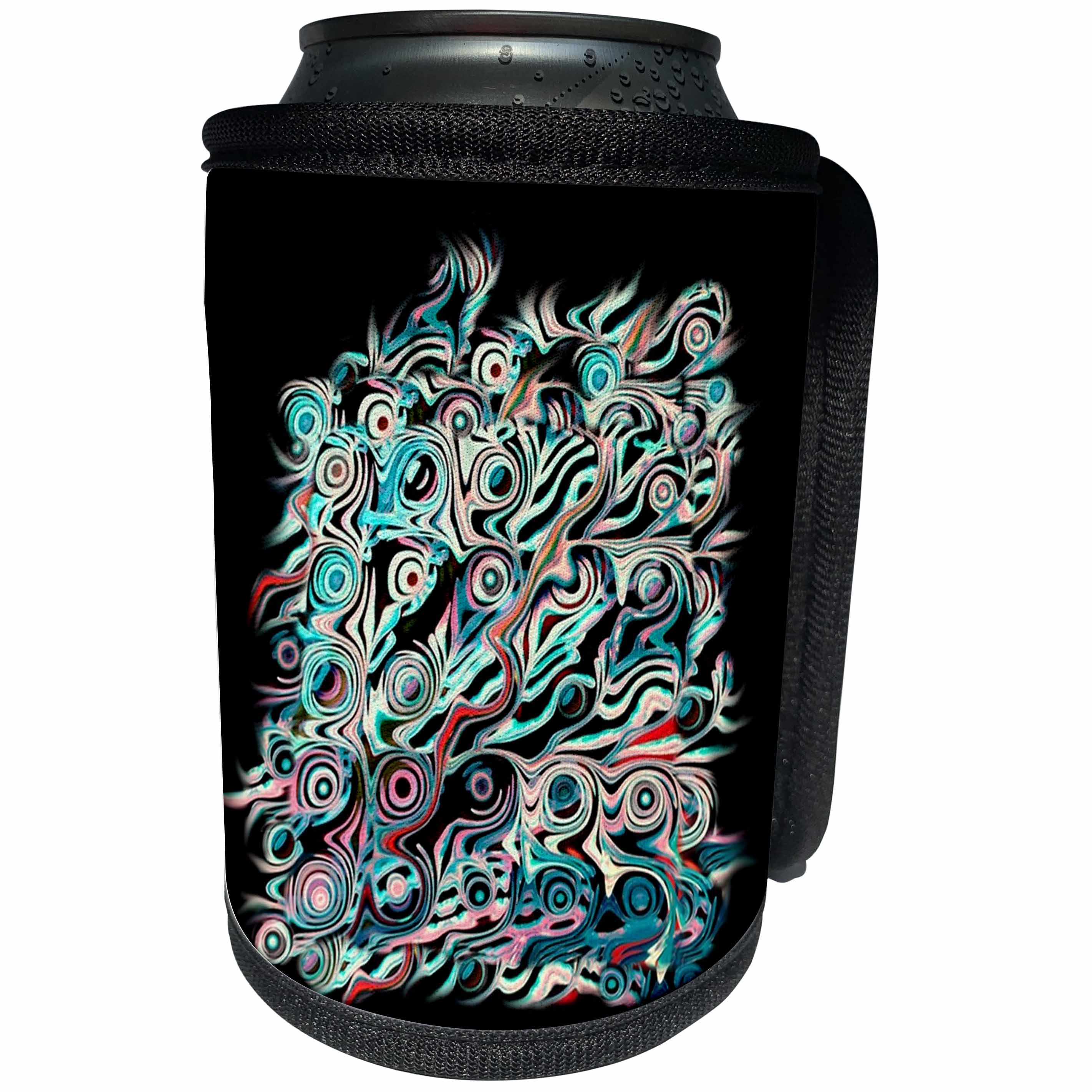 3dRose Jaclinart Abstract Roots Tree Damask Grunge Stripes Psychedelic - Abstract tree roots in blue red on black background - Can Cooler Bottle Wrap (cc_27604)