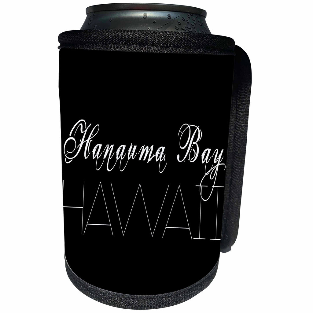 3dRose Alexis Design - American Beaches - American Beaches - Hanauma Bay, Hawaii, white on black - Can Cooler Bottle Wrap (cc_276041)