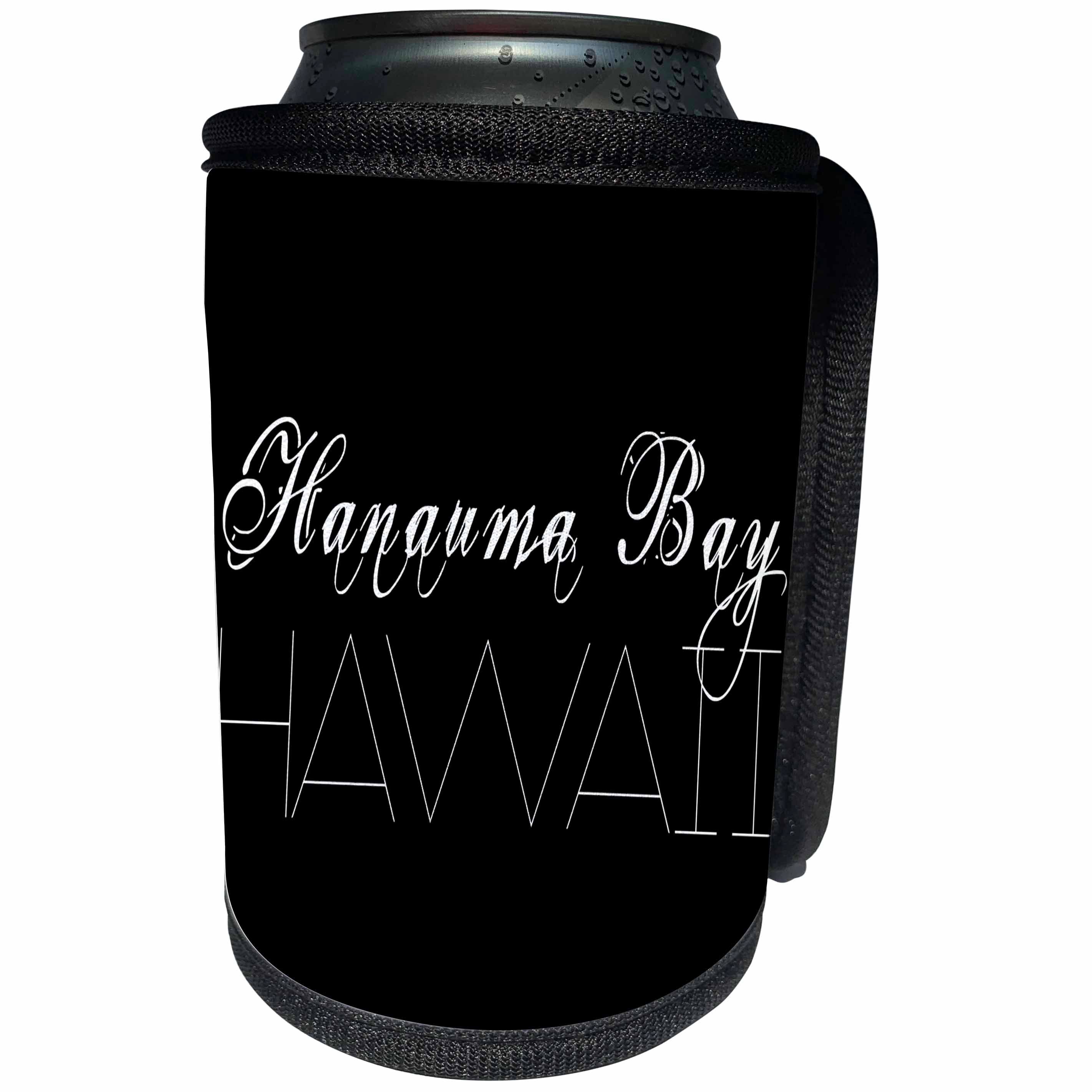 3dRose Alexis Design - American Beaches - American Beaches - Hanauma Bay, Hawaii, white on black - Can Cooler Bottle Wrap (cc_276041)