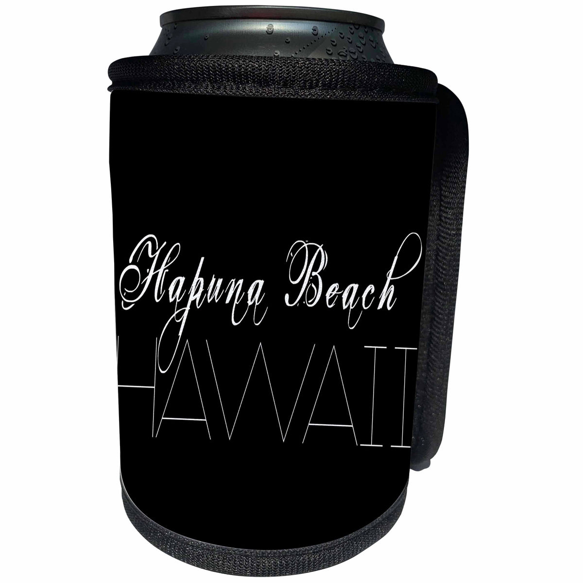 3dRose Alexis Design - American Beaches - American Beaches - Hapuna Beach, Hawaii, white on black - Can Cooler Bottle Wrap (cc_276045)