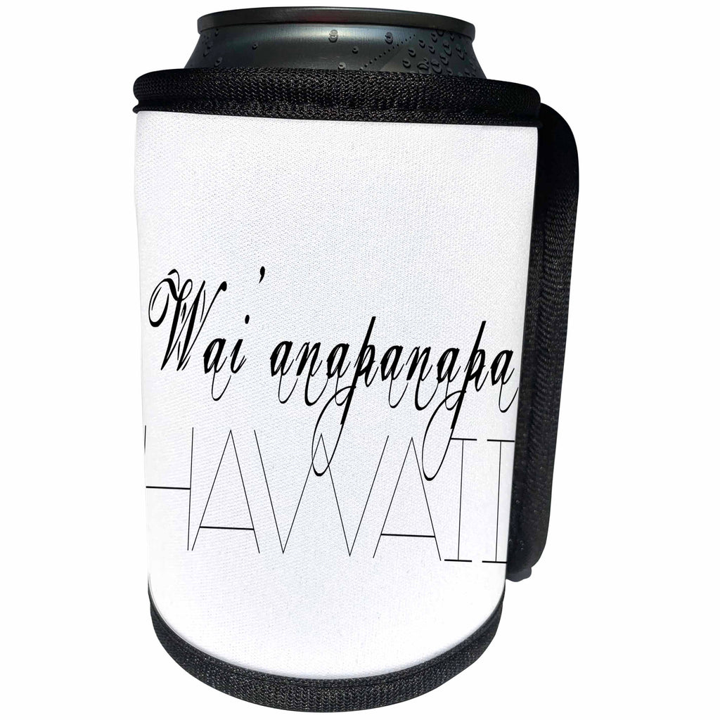 3dRose Alexis Design - American Beaches - American Beaches - Waianapanapa, Hawaii, black on white - Can Cooler Bottle Wrap (cc_276050)
