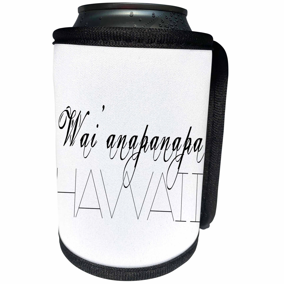 3dRose Alexis Design - American Beaches - American Beaches - Waianapanapa, Hawaii, black on white - Can Cooler Bottle Wrap (cc_276050)