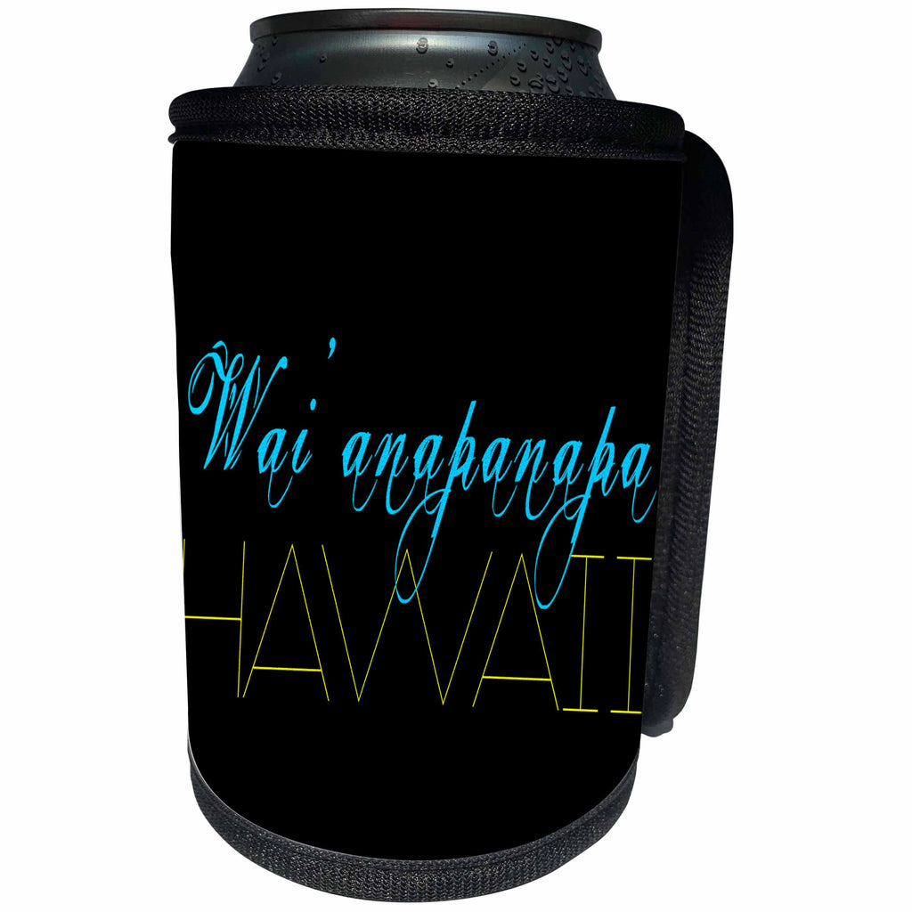 3dRose Alexis Design - American Beaches - American Beaches - Waianapanapa, Hawaii, blue, yellow on black - Can Cooler Bottle Wrap (cc_276052)