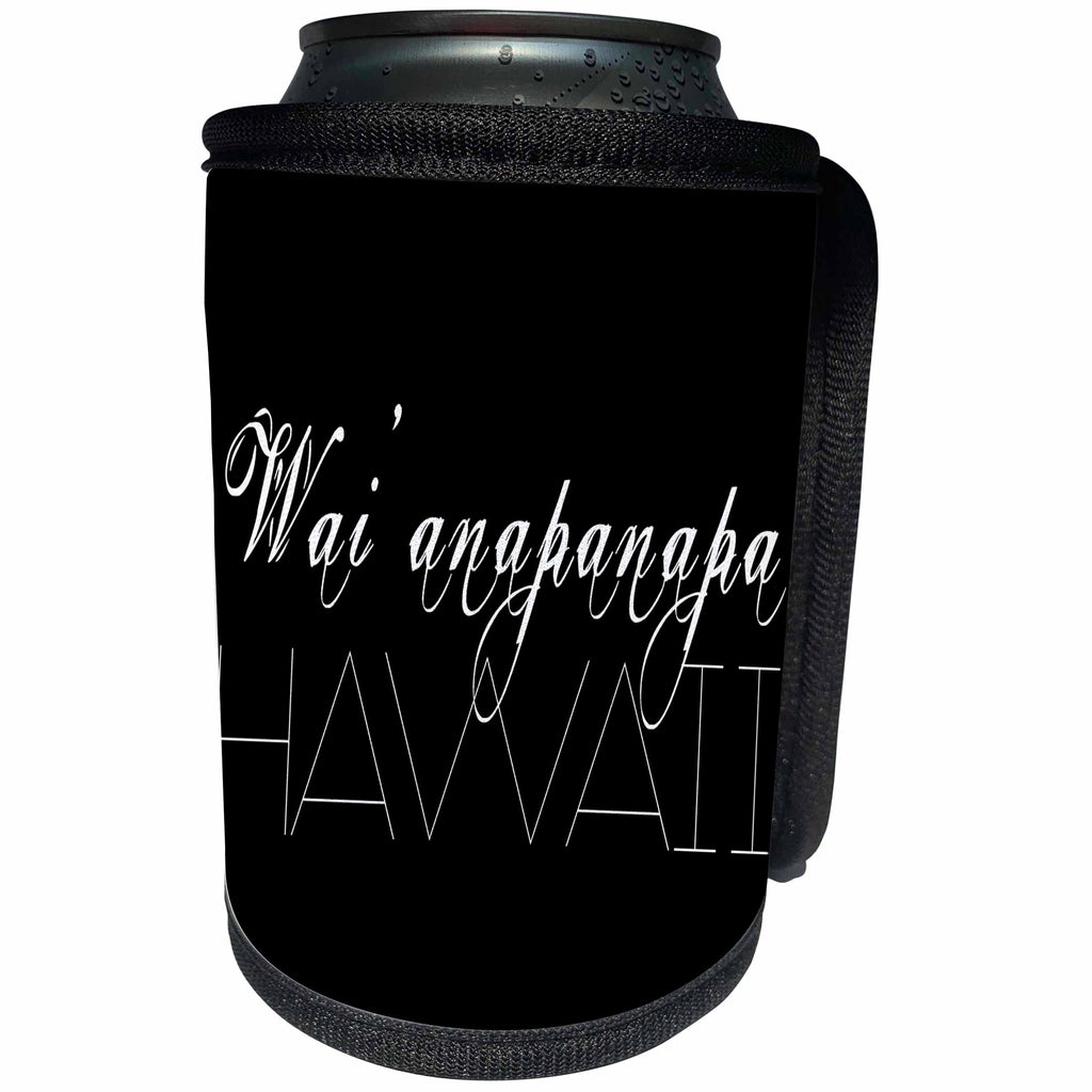 3dRose Alexis Design - American Beaches - American Beaches - Waianapanapa, Hawaii, white on black - Can Cooler Bottle Wrap (cc_276053)