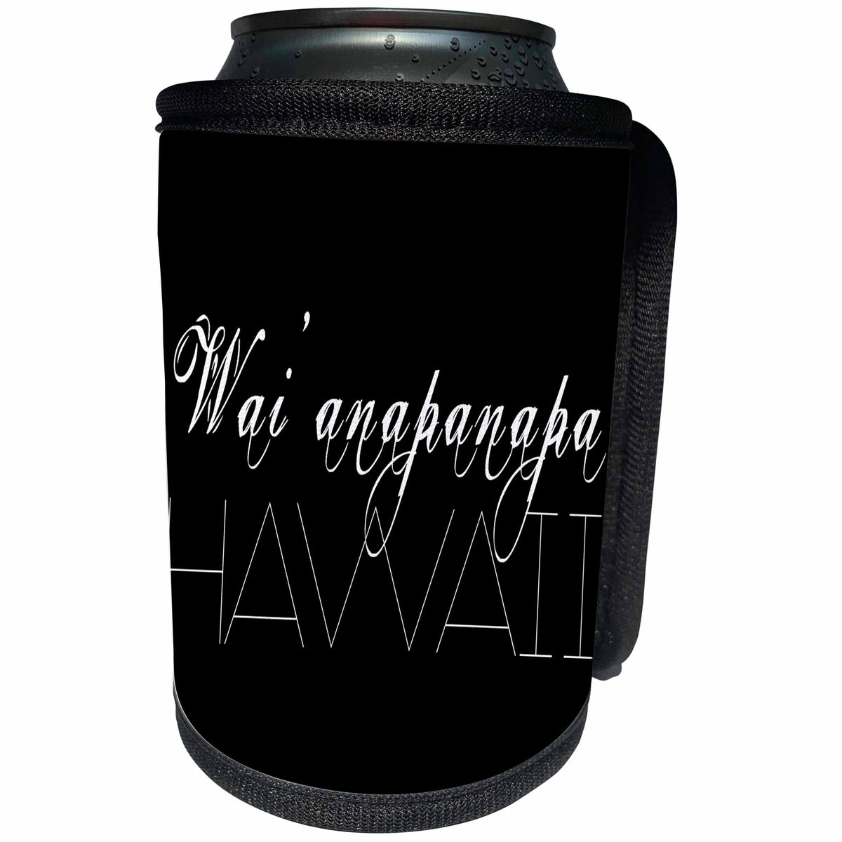 3dRose Alexis Design - American Beaches - American Beaches - Waianapanapa, Hawaii, white on black - Can Cooler Bottle Wrap (cc_276053)
