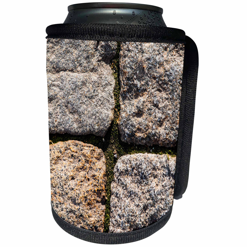 3dRose Alexis Photography - Texture Stone - Sunlit granite pavement stones. Green moss in seams - Can Cooler Bottle Wrap (cc_276061)