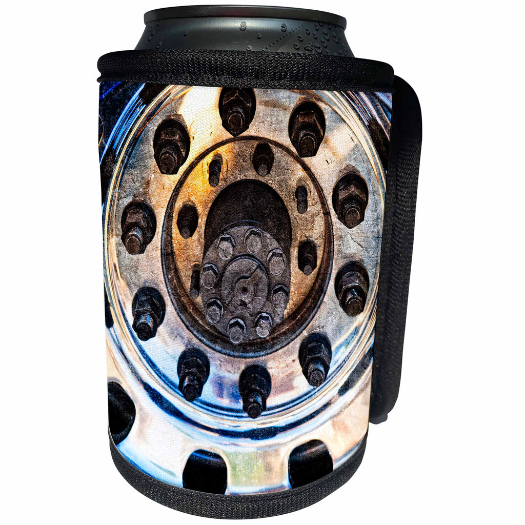 3dRose Alexis Photography - Transport Road - Closeup view of a metal chrome plated rim of a modern sport car - Can Cooler Bottle Wrap (cc_276069)