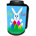 3dRose Alexis Design - Holidays Easter - Happy Easter bunny, painted eggs, green grass and text - Can Cooler Bottle Wrap (cc_276071)