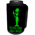 3dRose Alexis Design - Funny - Funny green alien shows his finger. TO THE MOON AND BACK on black - Can Cooler Bottle Wrap (cc_276080)