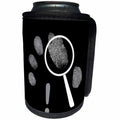 3dRose Alexis Design - Funny - Fingerprints, detective loupe or lens and a shout note on black - Can Cooler Bottle Wrap (cc_276084)
