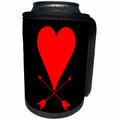 3dRose Alexis Design - Love - Red heart and two crossed arrows under the heart on black background - Can Cooler Bottle Wrap (cc_276088)