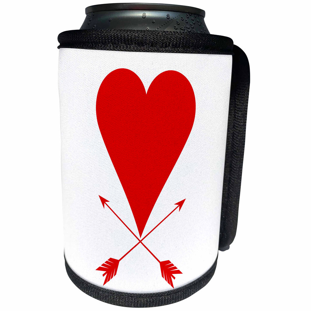 3dRose Alexis Design - Love - Red heart and two crossed arrows under the heart on white background - Can Cooler Bottle Wrap (cc_276089)