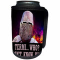 3dRose Alexis Design - Funny Knight - Medieval knight helmet and armor on black. Termi who - Can Cooler Bottle Wrap (cc_276091)