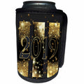 3dRose Beverly Turner New Years Design - 2019, New Years, Gold and Brown with Stars and Glitter - Can Cooler Bottle Wrap (cc_276103)