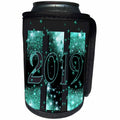 3dRose Beverly Turner New Years Design - 2019, New Years, Aqua Green and Gray with Stars and Glitter - Can Cooler Bottle Wrap (cc_276104)