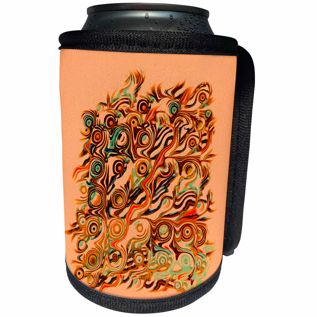 3dRose Jaclinart Abstract Roots Tree Damask Grunge Stripes Psychedelic - Abstract tree roots in gold orange on salmon background - Can Cooler Bottle Wrap (cc_27611)