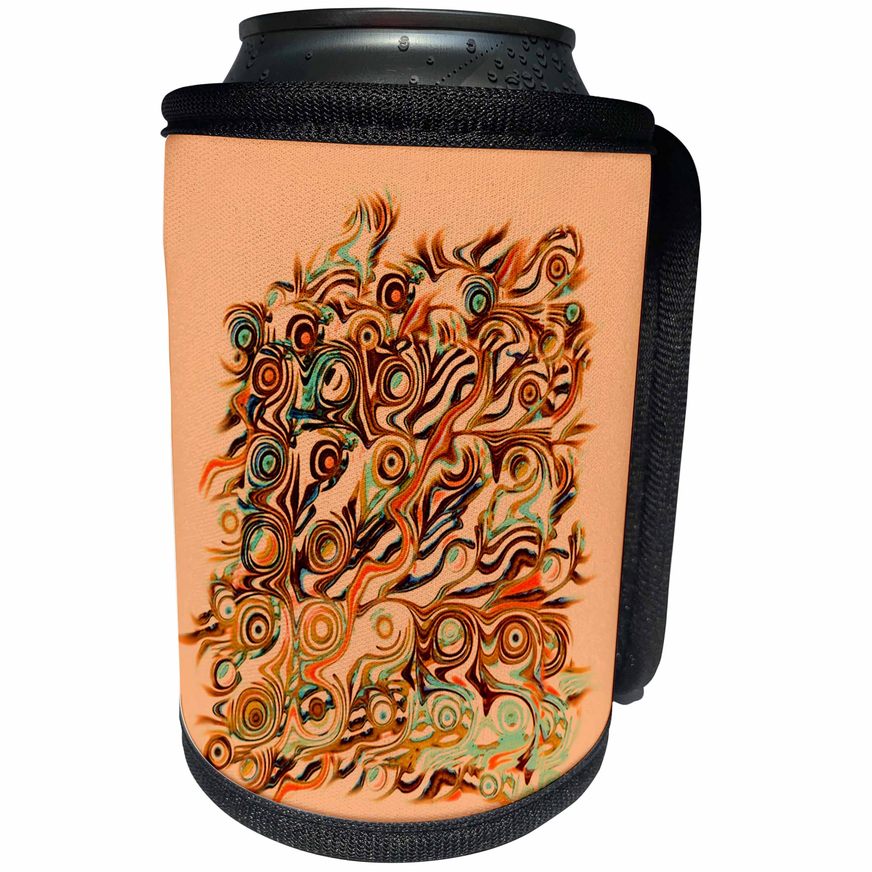 3dRose Jaclinart Abstract Roots Tree Damask Grunge Stripes Psychedelic - Abstract tree roots in gold orange on salmon background - Can Cooler Bottle Wrap (cc_27611)