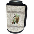 3dRose Beverly Turner Heart Design - Vintage Heart with Key Accented with Leaves, Tulle, and Tassel, Sepia - Can Cooler Bottle Wrap (cc_276122)