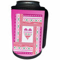 3dRose Beverly Turner Heart Design - Heart of Trim in Frame of Trim, Pink, Green, Coral, and White - Can Cooler Bottle Wrap (cc_276127)