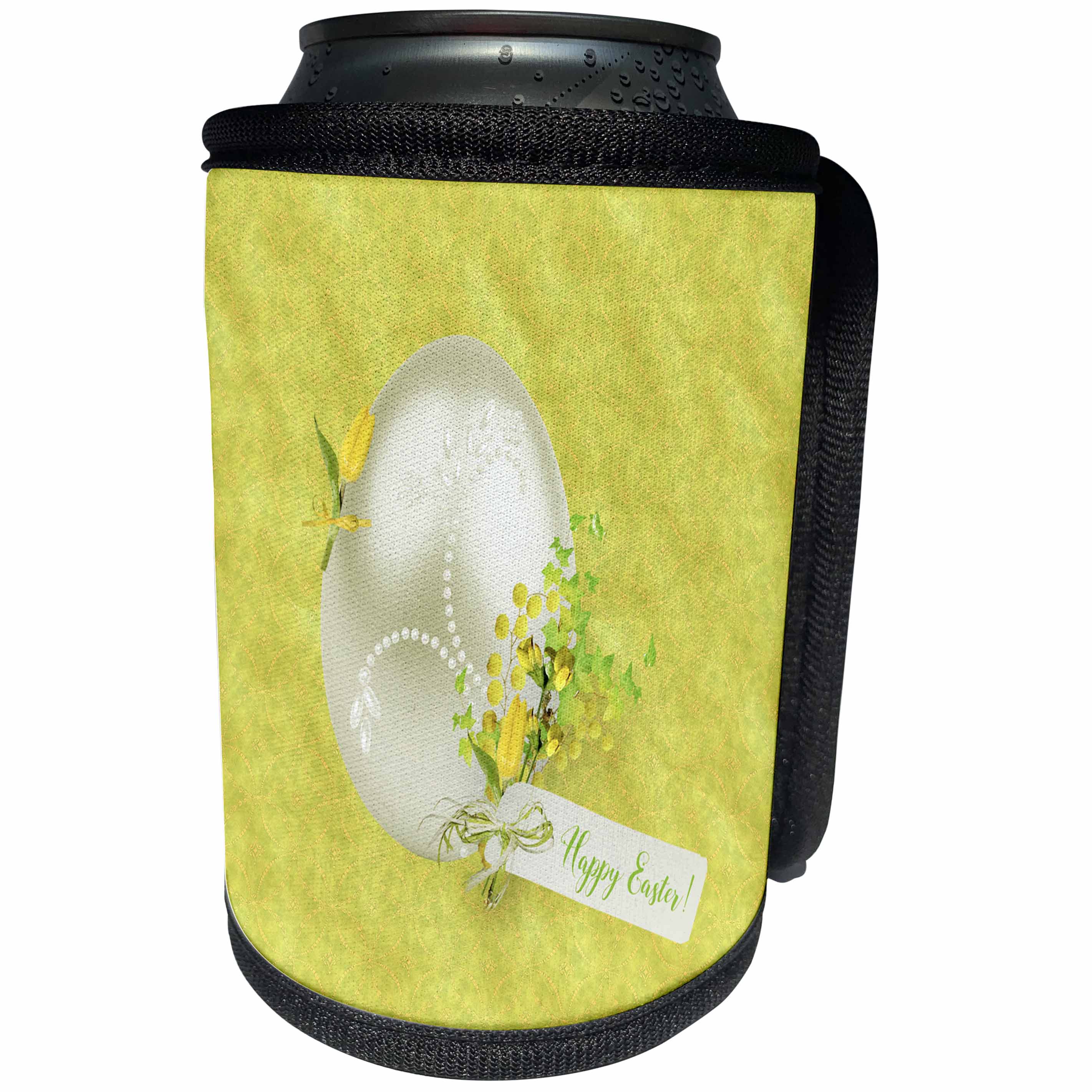 3dRose Beverly Turner Easter Design and Photography - Decorated Easter Egg with Tulips and Pearl Design, Happy Easter - Can Cooler Bottle Wrap (cc_276134)