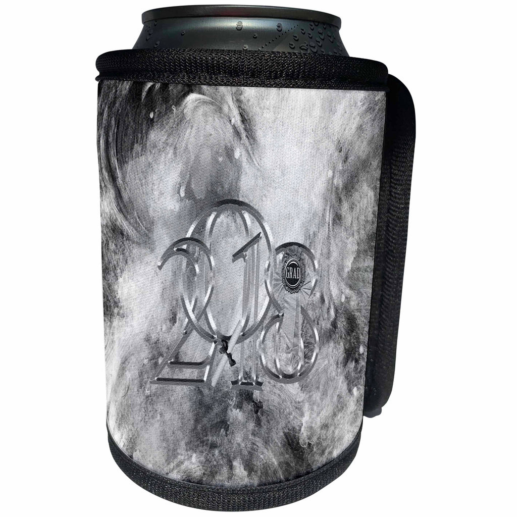 3dRose Beverly Turner Graduation Design - 2018 Metal Look Grad Ribbon, Diploma Leaning on the Number One, Silver - Can Cooler Bottle Wrap (cc_276149)