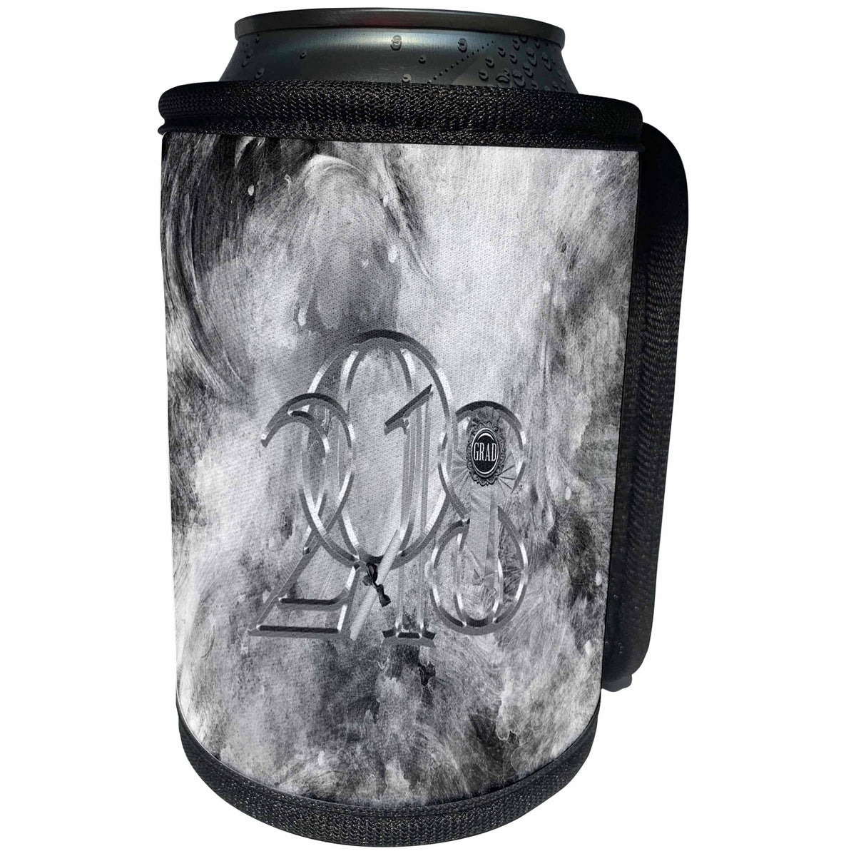 3dRose Beverly Turner Graduation Design - 2018 Metal Look Grad Ribbon, Diploma Leaning on the Number One, Silver - Can Cooler Bottle Wrap (cc_276149)