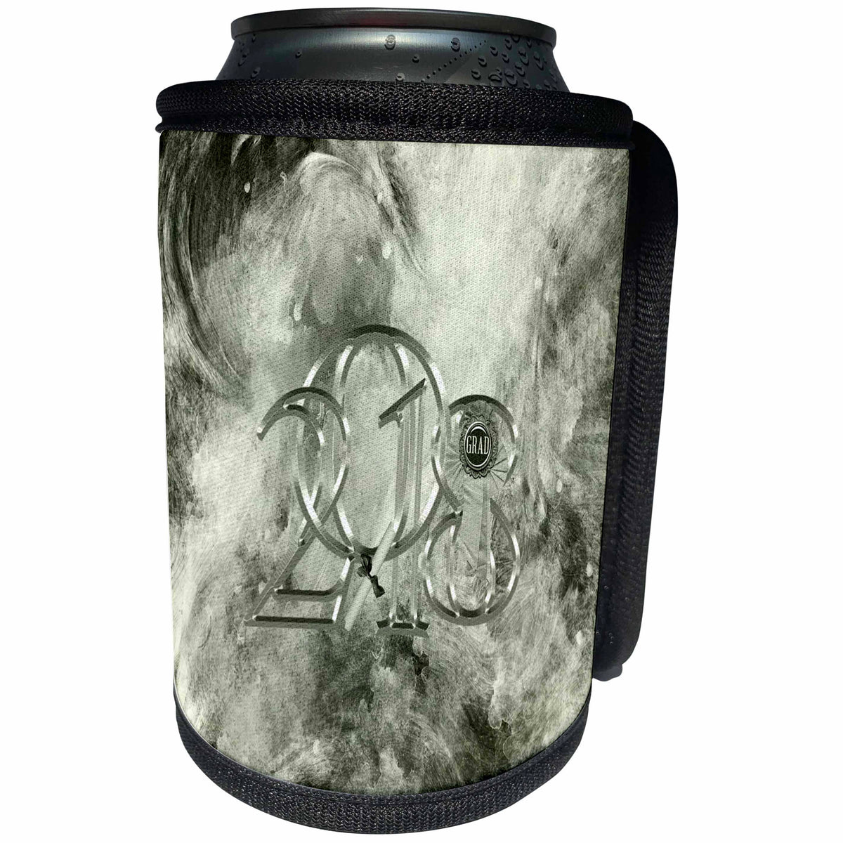 3dRose Beverly Turner Graduation Design - 2018 Metal Look Grad Ribbon, Diploma Leaning on the Number One, Green - Can Cooler Bottle Wrap (cc_276151)