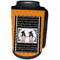 3dRose Beverly Turner Graduation Design - Two Graduating Penguins, ABC Scalloped Background, Dots, Black, Orange - Can Cooler Bottle Wrap (cc_276158)