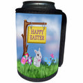 3dRose Beverly Turner Easter Design and Photography - Happy Easter, Sign Hanging on Tree Branch, Bunny in Garden with Eggs - Can Cooler Bottle Wrap (cc_276162)