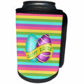 3dRose Beverly Turner Easter Design and Photography - Bright Aqua Green, Purple Eggs, Banner, Happy Easter, Striped Design - Can Cooler Bottle Wrap (cc_276170)