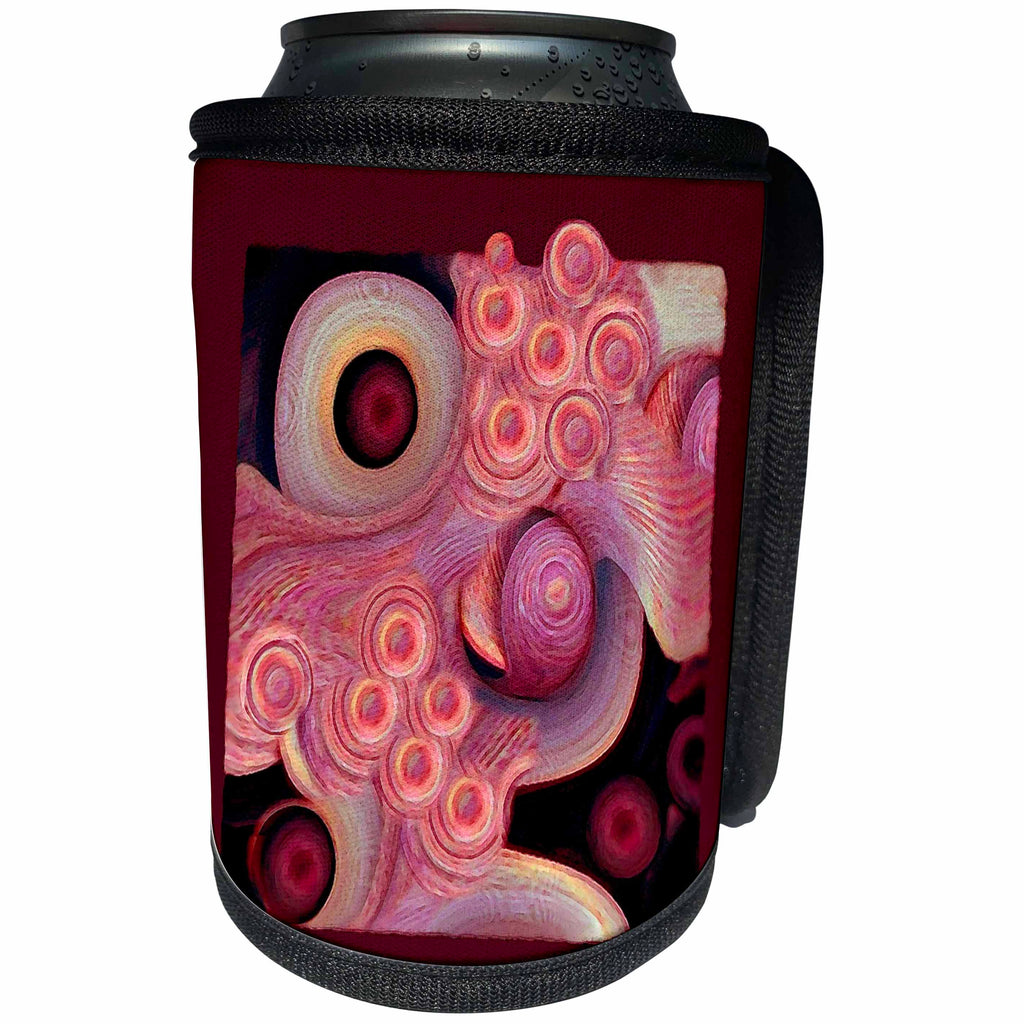 3dRose Jaclinart Abstract Surreal Shells Ocean Wave Beach Sea Island - Abstract red and orange sea foam waves and shells on wine background - Can Cooler Bottle Wrap (cc_27618)