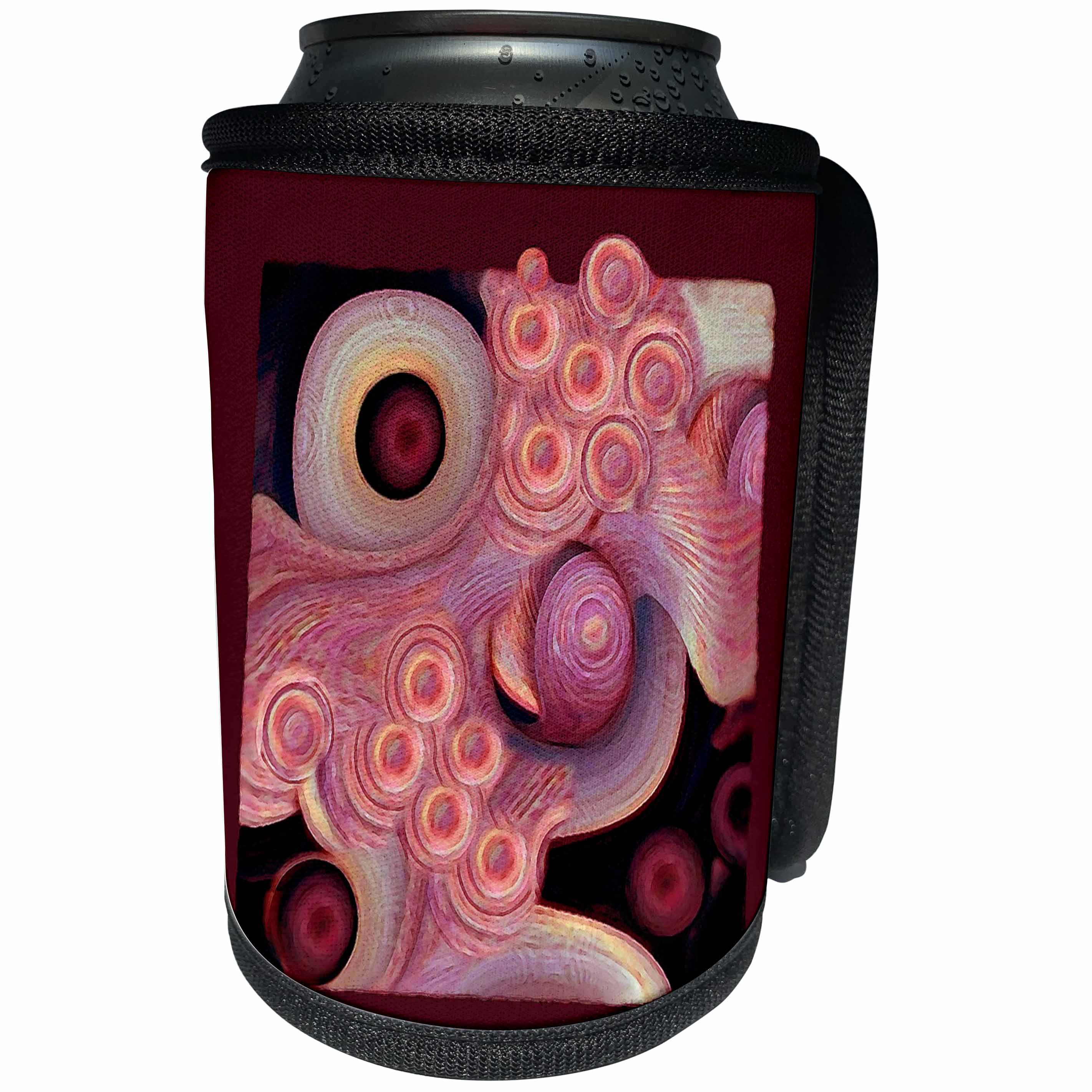 3dRose Jaclinart Abstract Surreal Shells Ocean Wave Beach Sea Island - Abstract red and orange sea foam waves and shells on wine background - Can Cooler Bottle Wrap (cc_27618)