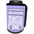 3dRose Beverly Turner Easter Design and Photography - Purple Bunny, Big Feet Next to Eggs, Flower Background, Happy Easter - Can Cooler Bottle Wrap (cc_276184)