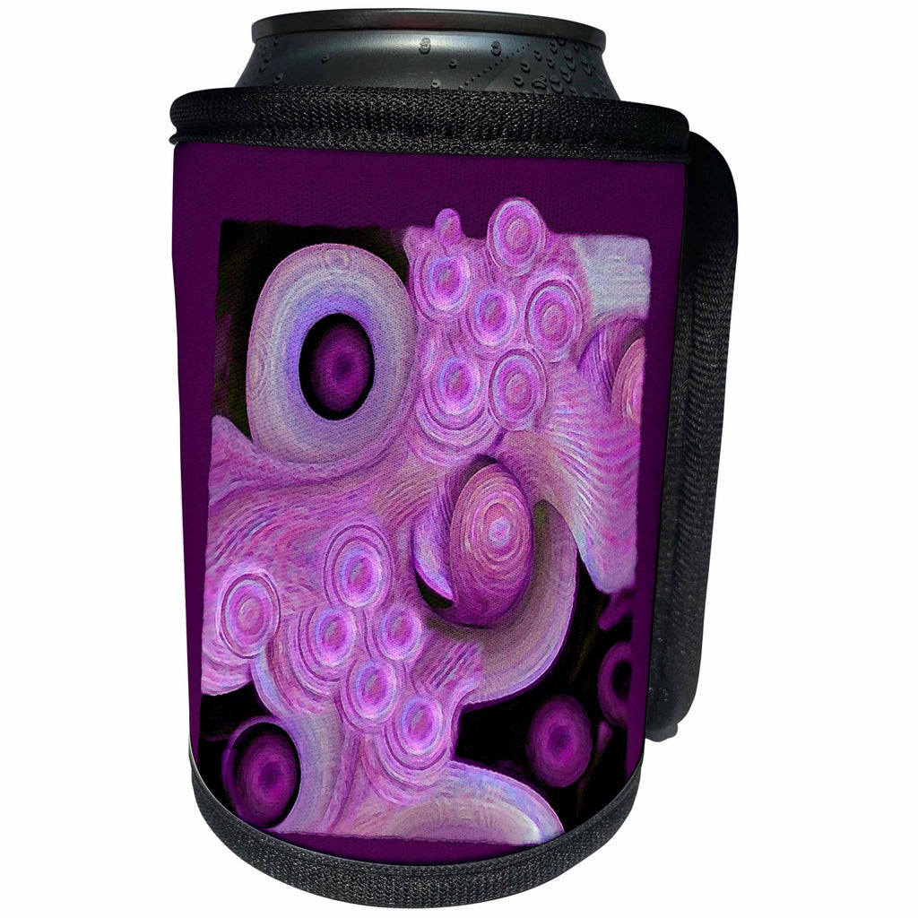 3dRose Jaclinart Abstract Surreal Shells Ocean Wave Beach Sea Island - Abstract purple sea foam waves and shells on purple background - Can Cooler Bottle Wrap (cc_27619)