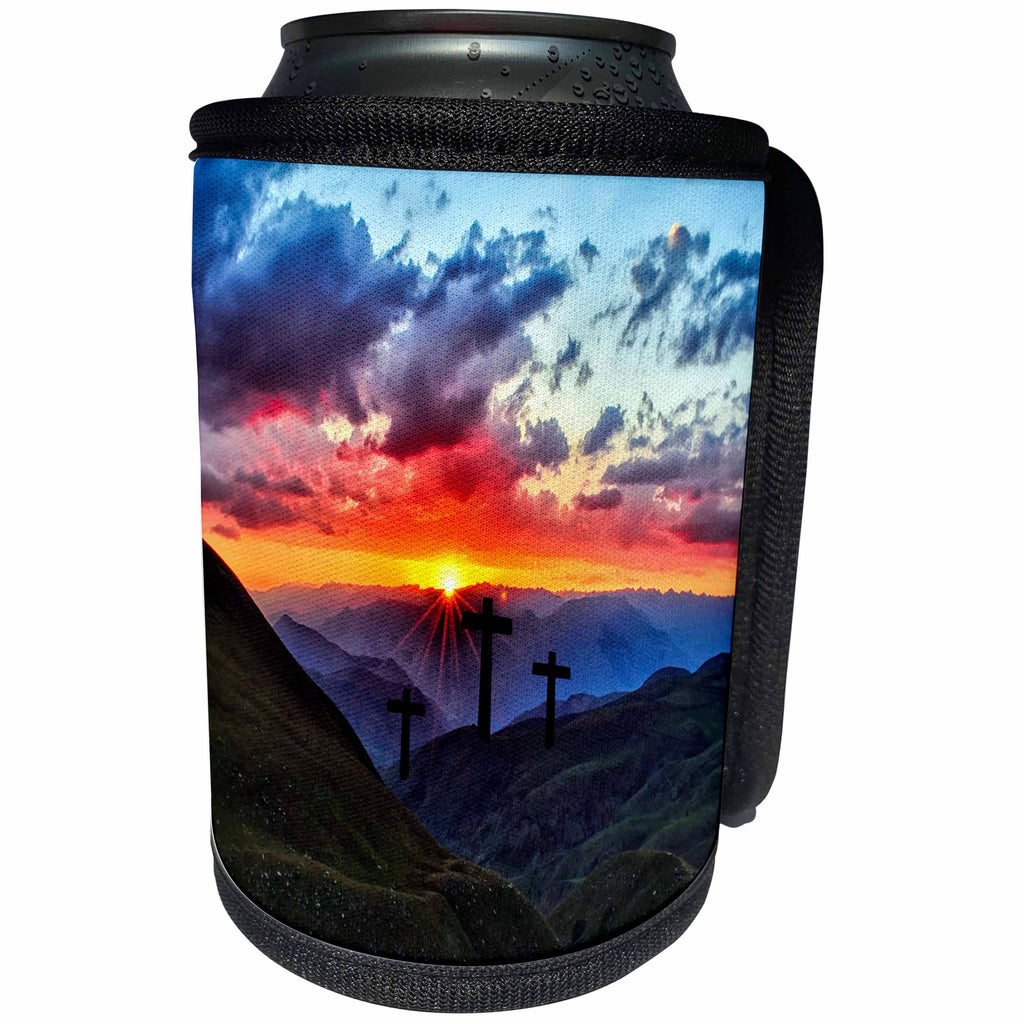 3dRose Beverly Turner Easter Design and Photography - Three Crosses at Sunrise in the Mountains - Can Cooler Bottle Wrap (cc_276190)