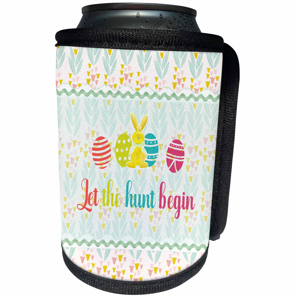 3dRose Beverly Turner Easter Design and Photography - Let the hunt begin, Bunny with Eggs on Tulip Design, Pastels - Can Cooler Bottle Wrap (cc_276192)