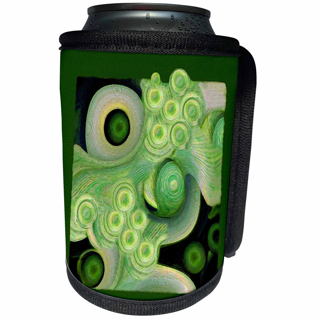 3dRose Jaclinart Abstract Surreal Shells Ocean Wave Beach Sea Island - Abstract green sea foam waves and shells on green background - Can Cooler Bottle Wrap (cc_27620)