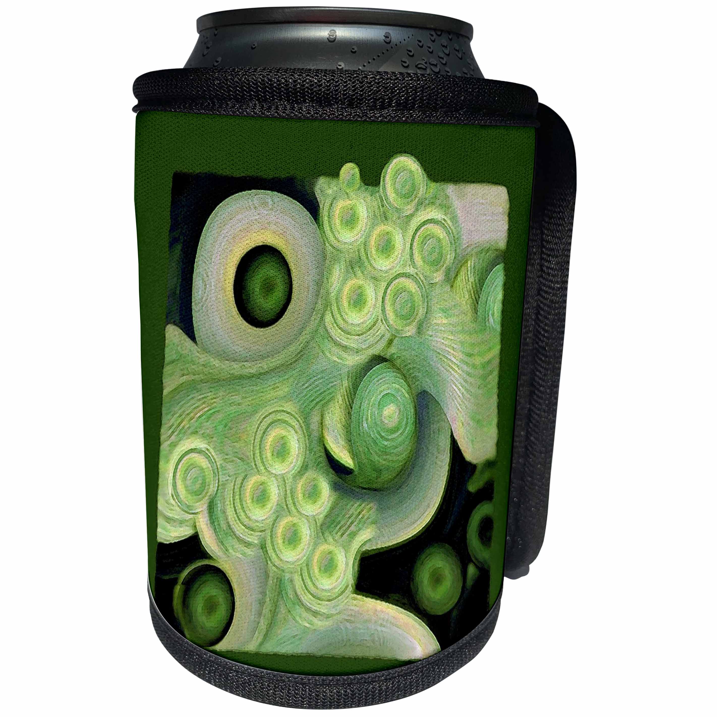 3dRose Jaclinart Abstract Surreal Shells Ocean Wave Beach Sea Island - Abstract green sea foam waves and shells on green background - Can Cooler Bottle Wrap (cc_27620)