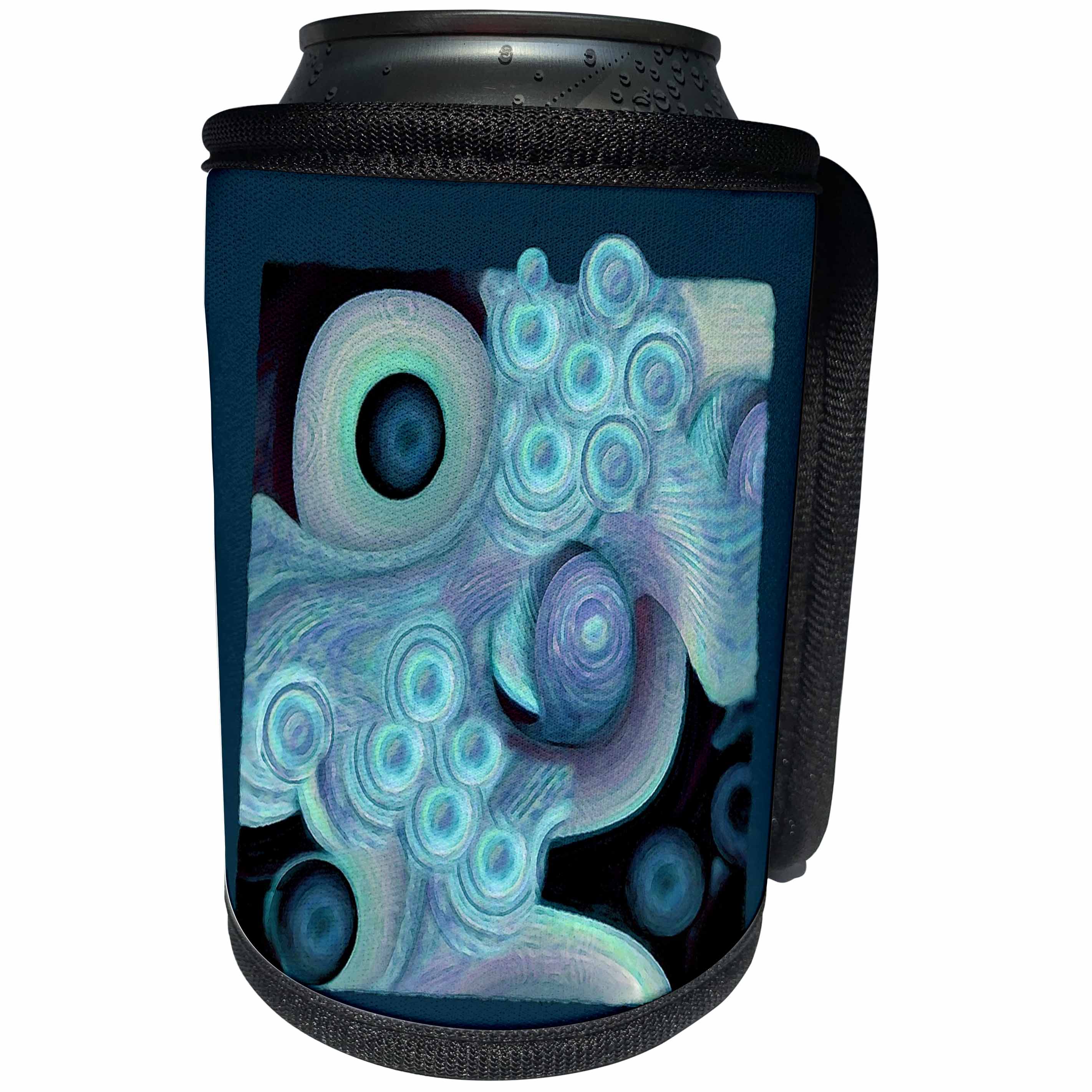3dRose Jaclinart Abstract Surreal Shells Ocean Wave Beach Sea Island - Abstract blue sea foam waves and shells on blue background - Can Cooler Bottle Wrap (cc_27621)