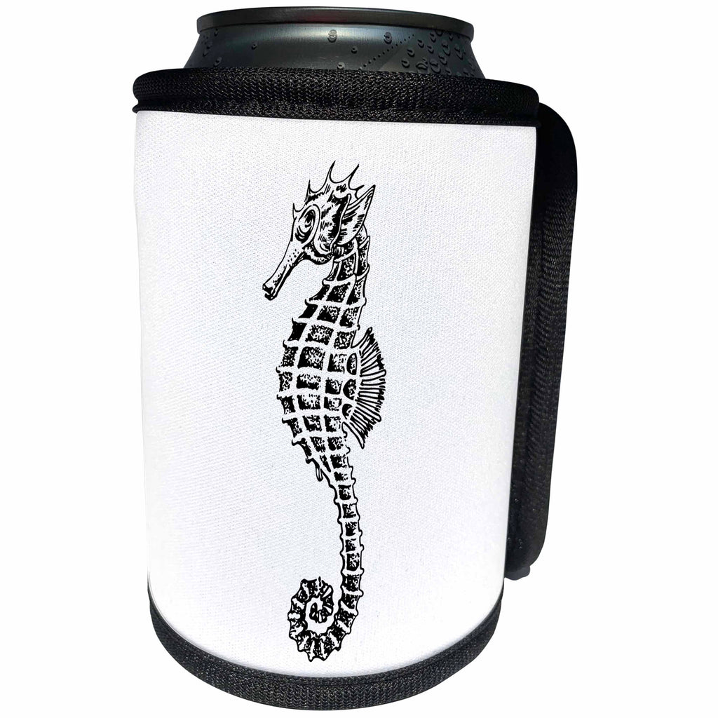 3dRose Andrea Haase Animals Illustration - Vintage Sea Horse Drawing In Black And White - Can Cooler Bottle Wrap (cc_276215)