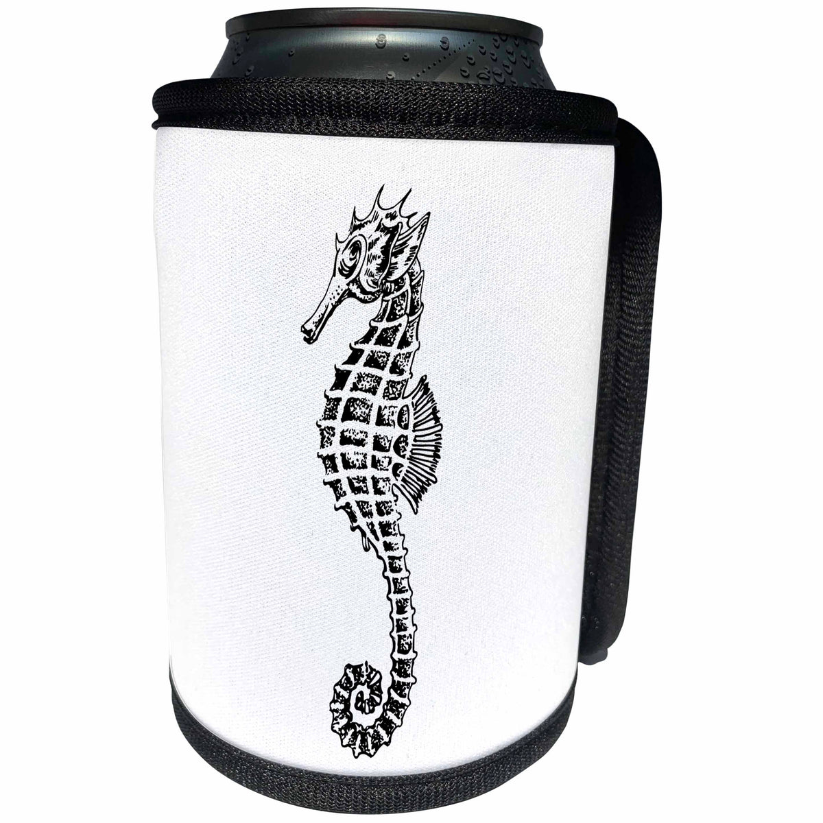 3dRose Andrea Haase Animals Illustration - Vintage Sea Horse Drawing In Black And White - Can Cooler Bottle Wrap (cc_276215)